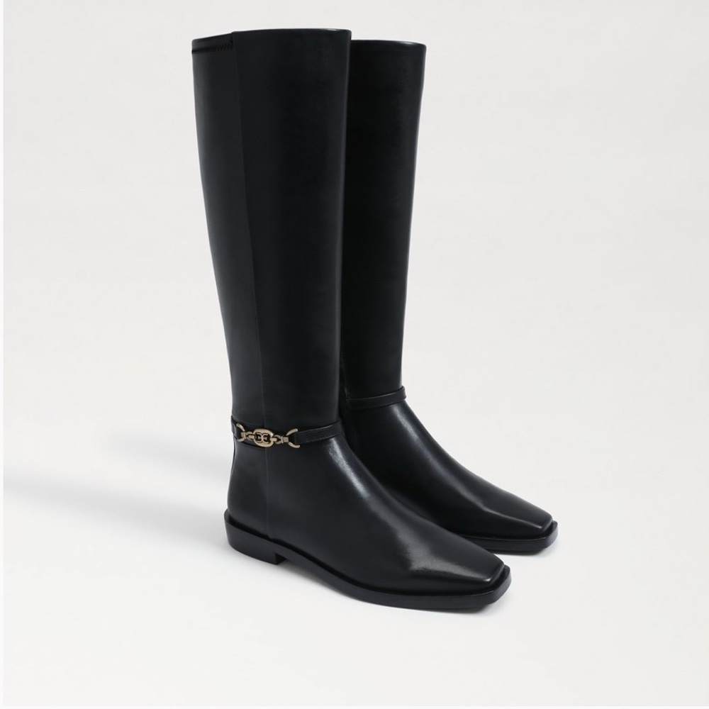 Sam Edelman Clive Black Black Leather Square Toe Tall Boot SZ 6